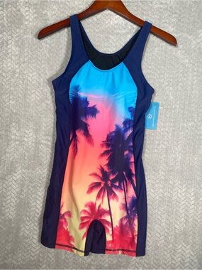 Halcurt Athletic Boyleg One Piece Swimsuit S NWT Boyshorts Tropical Palm Tree